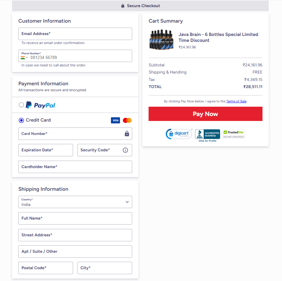 Java Brain - Order Page